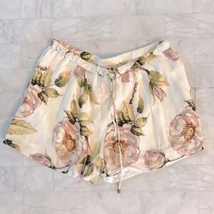 Haute Hippie Floral Silk Summer Shorts in “Swan Nude Multi Color”
